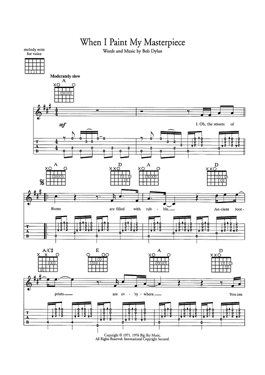 When I Paint My Masterpiece" Sheet Music by Bob Dylan for Guitar Tab