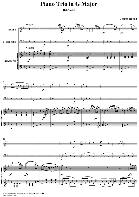 Piano Trio in G Major, HobXV/15 - Piano Score