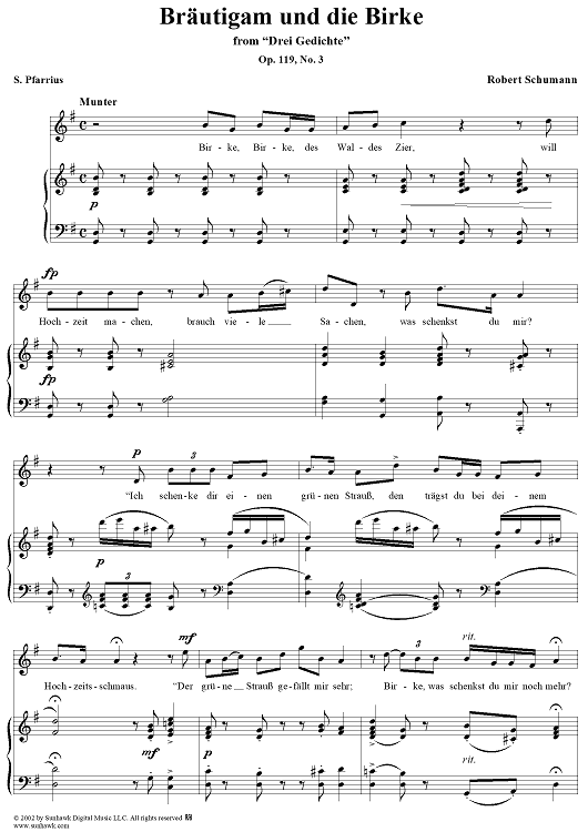 3 Songs, Op. 119, No. 3 - Bräutigam und die Birke - No. 3 from "Three Poems" op. 119