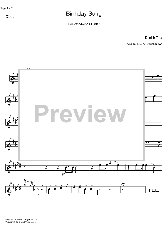 Birthday Song Danish Traditional - Oboe