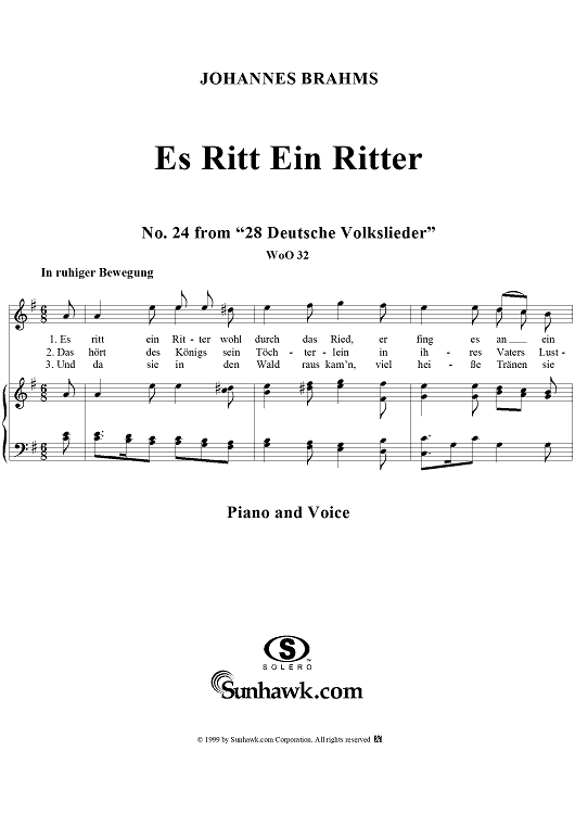 Es ritt ein Ritter wohl durch das Ried - No. 24 from "28 Deutsche Volkslieder" WoO 32