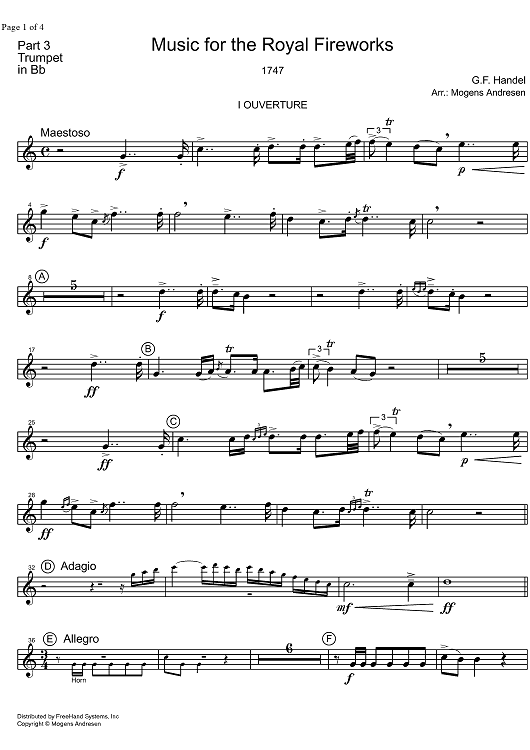 Music for the Royal Fireworks HWV 351 - B-flat Trumpet