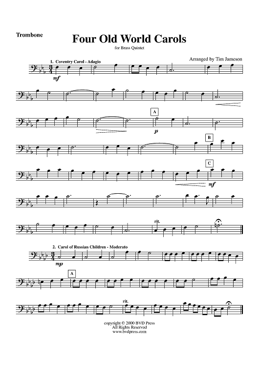Four Old World Carols - Trombone