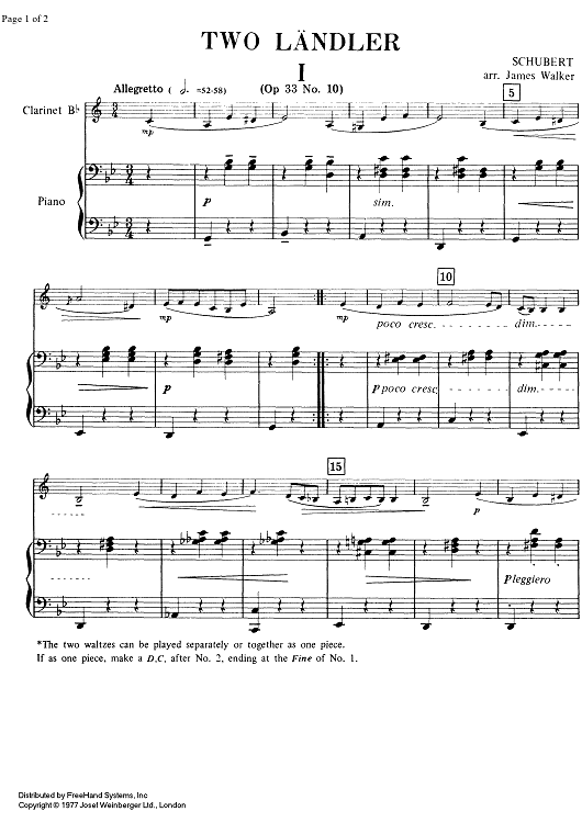 Elementary 1/6 - 2 Ländler - Op.33 No.10 and Op. 9 No. 2 - Score