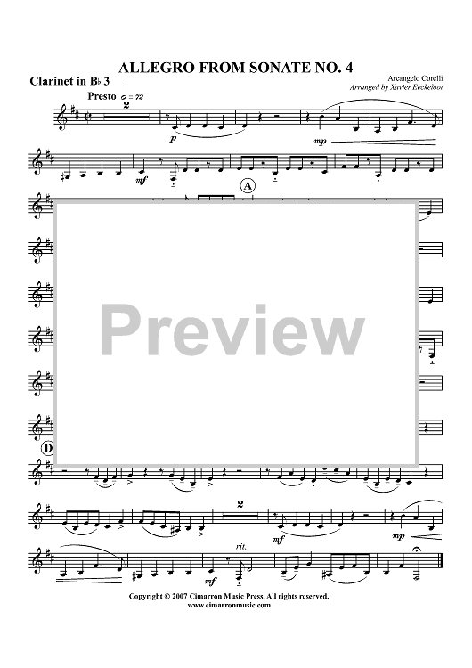 Allegro from Sonate No. 4 - Clarinet 3 in B-flat