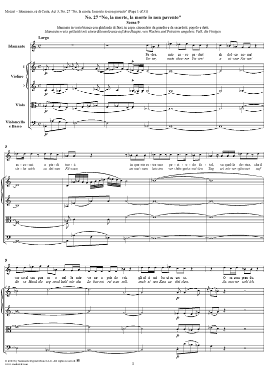 Idomeneo, rè di Creta, Act 3, No. 27 "No, la morte, la morte io non pavento" - Full Score