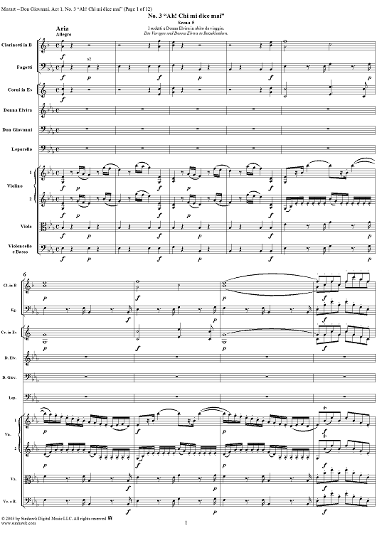 "Ah! Chi mi dice mai", No. 3 from "Don Giovanni", Act 1, K527 - Full Score