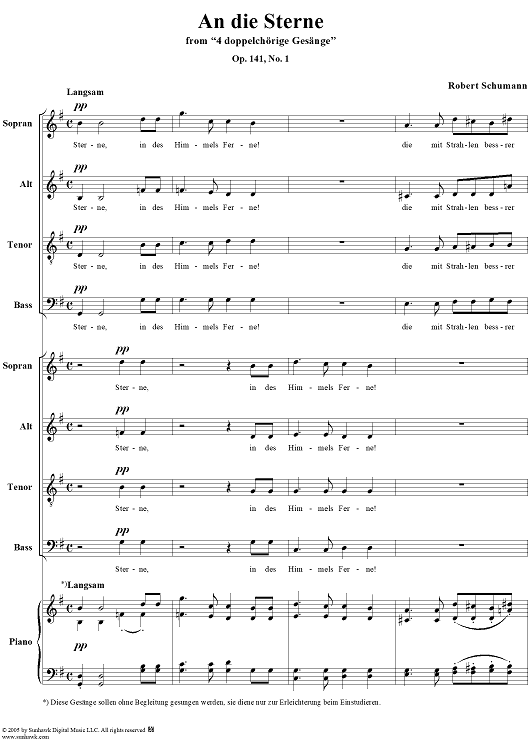 4 doppelchörige Gesänge, Op. 141: No. 1, An die Sterne
