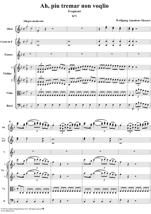 Aria for Tenor and Orchestra: "Ah, più tremar non voglio", K. 71 - Full Score