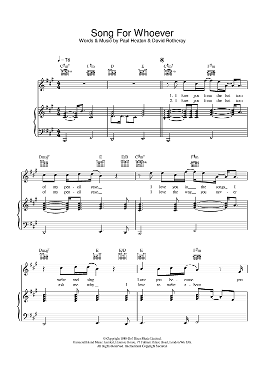 Song For Whoever Sheet Music By The Beautiful South For Piano Vocal Song for whoever sheet music by the beautiful south for piano vocal