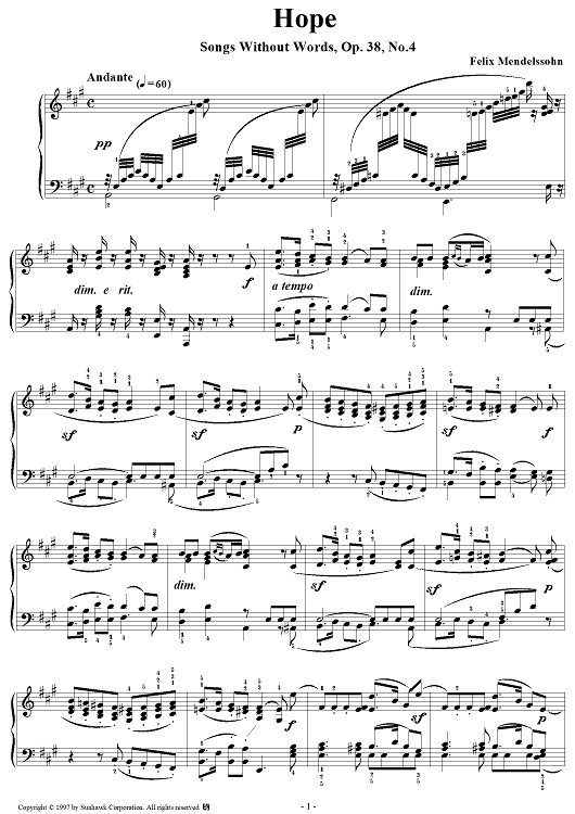 Songs Without Words (Book III), op. 38, no. 4: Hope