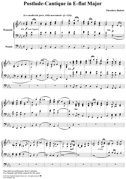 jete jete ekla pothe notation Postlude-Cantique in E-flat Major" Sheet Music for Organ Solo