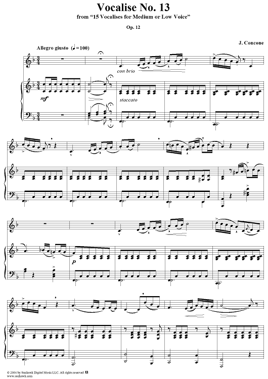 15 Vocalises for Medium or Low Voice, Op. 12: No. 13