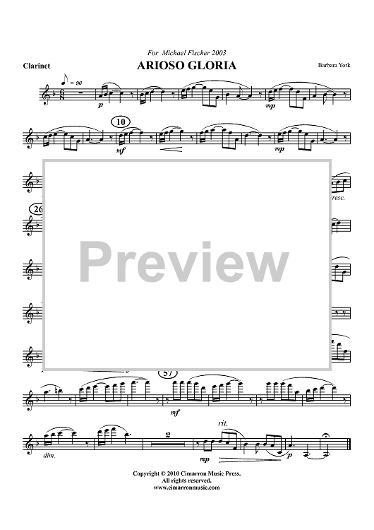 Arioso Gloria "Gloria in excelsis Deo, et in terra pax" - Clarinet in Bb