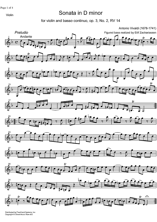 Sonata d minor Op. 2 No. 3 RV14 - Violin