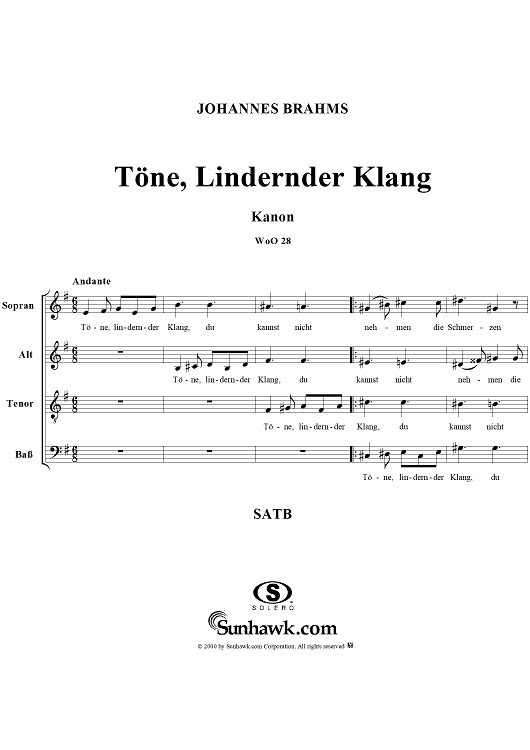 Töne, lindernder Klang, WoO 28