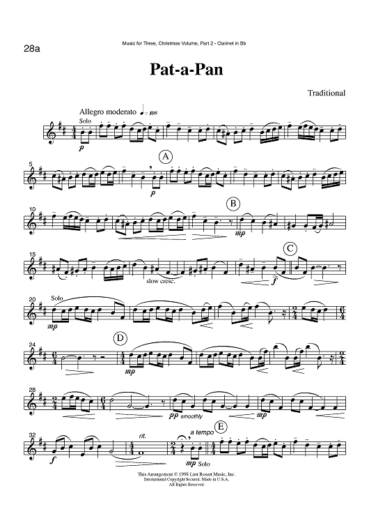 Pat-a-Pan - Part 2 Clarinet in Bb