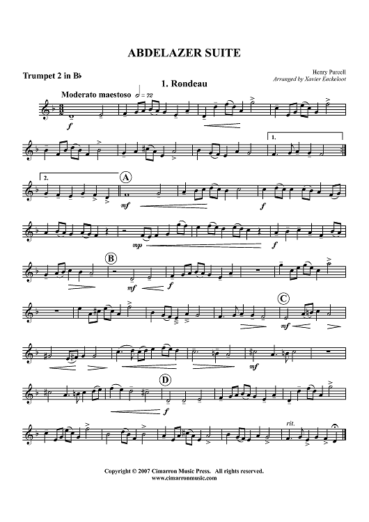 Abdelazer Suite - Trumpet 2 in B-flat