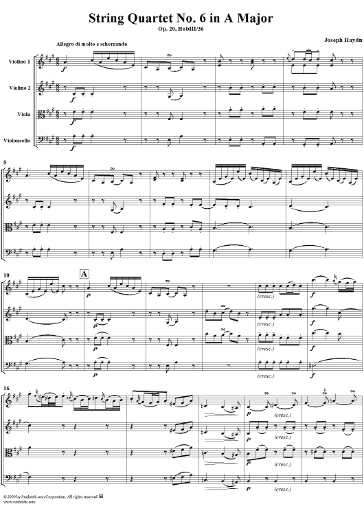 String Quartet in A Major, Op. 20, No. 6 - Full Score