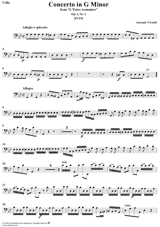 Concerto in G Minor    - from "L'Estro Armonico" - Op. 3/2  (RV578) - Cello