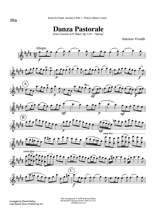 Danza Pastorale - from Concerto in E Major, Op. 8 #1 - "Spring" - Part 1 Flute, Oboe or Violin