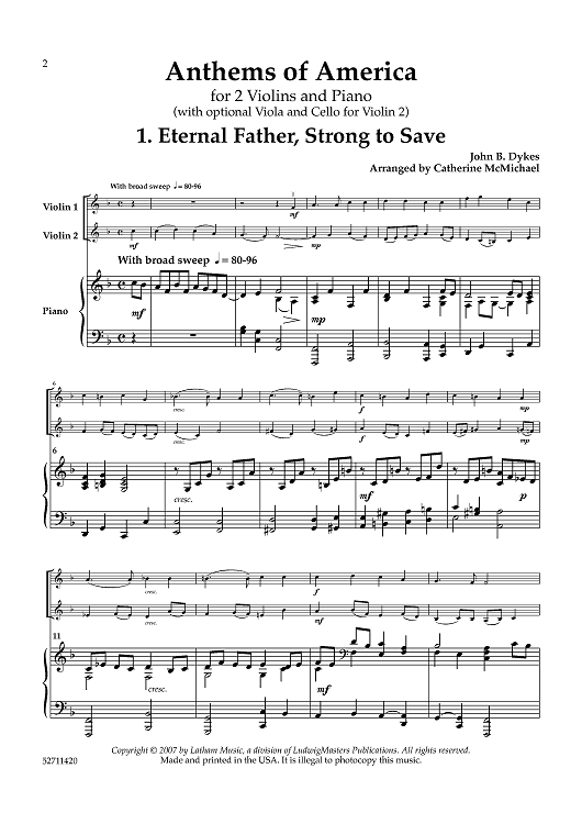 Anthems of America for Two Violins and Piano - Piano