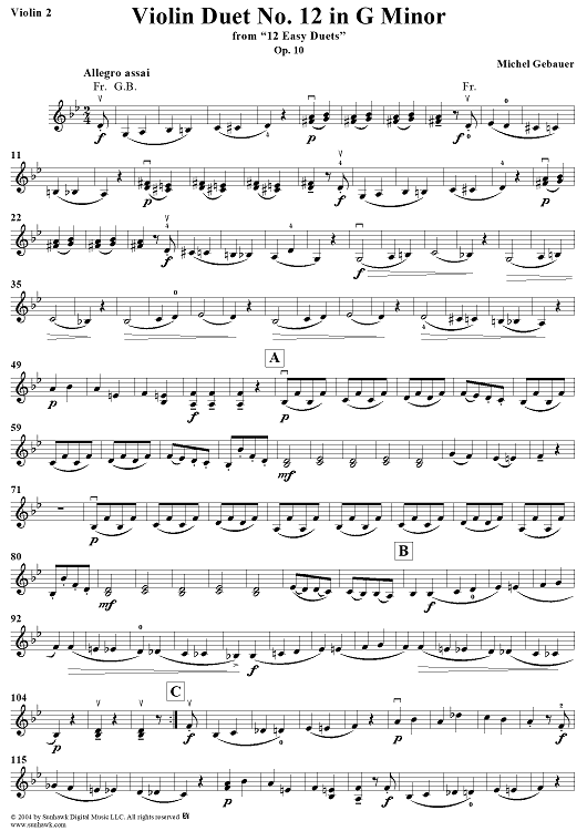 Violin Duet No. 12 in G Minor from "Twelve Easy Duets", Op. 10 - Violin 2