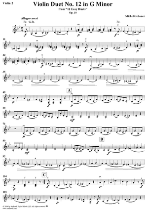 Violin Duet No. 12 in G Minor from "Twelve Easy Duets", Op. 10 - Violin 2