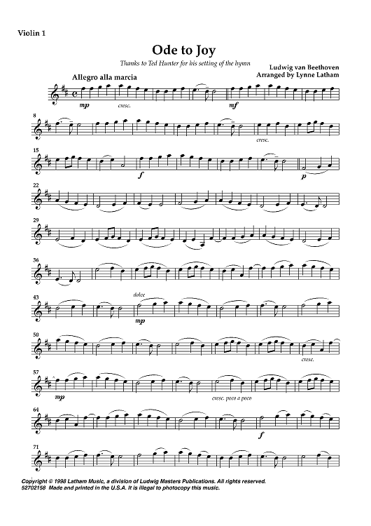 Ode To Joy - Violin 1