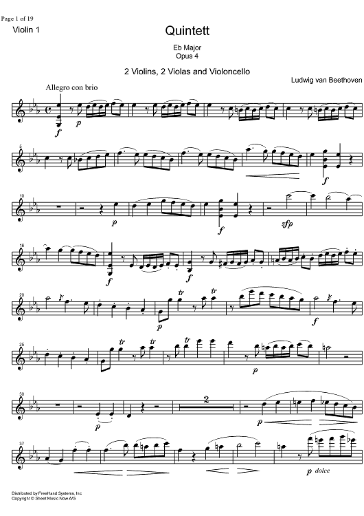 String Quintet Eb Major Op. 4 - Violin 1