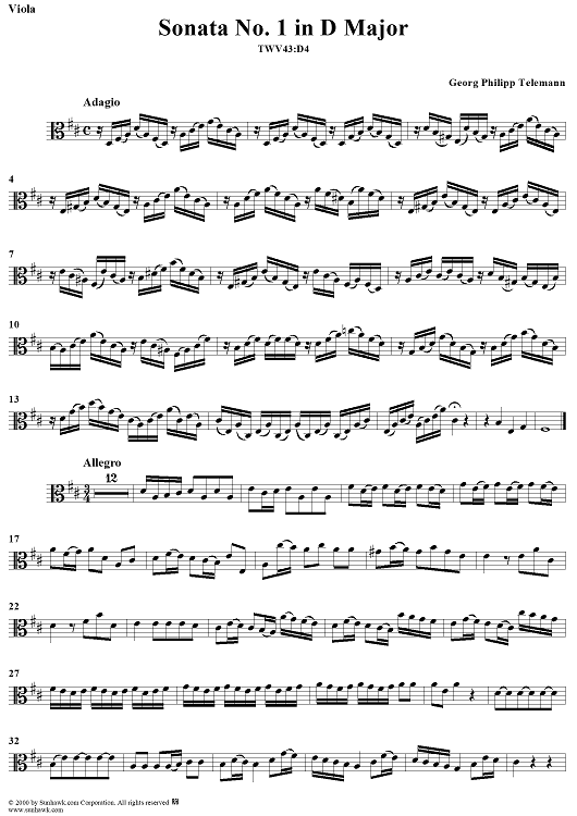 Sonata No. 1 in D Major - Viola