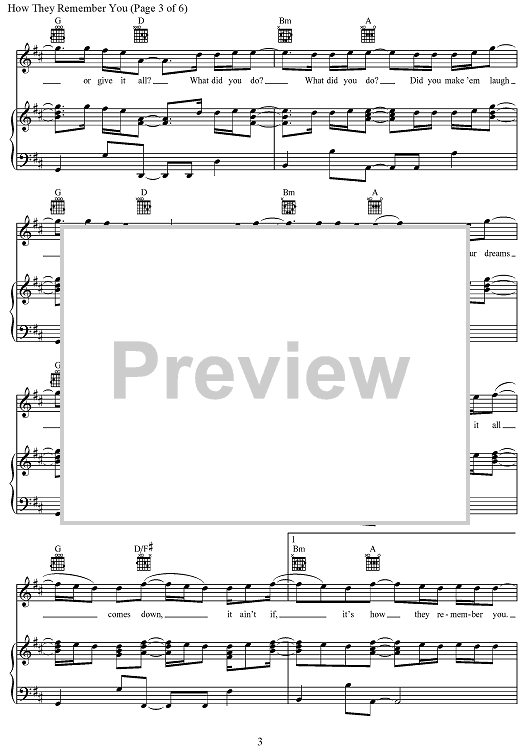 How They Remember You" Sheet Music by Rascal Flatts for Piano/Vocal ...