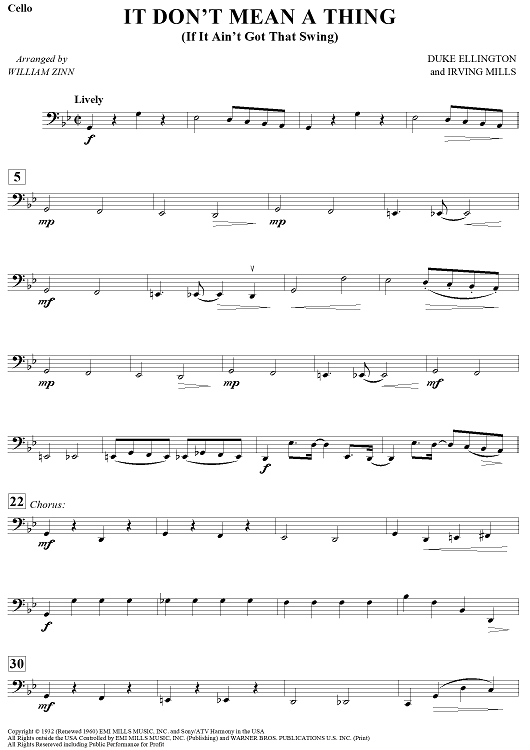It Don't Mean A Thing (If It Ain't Got That Swing) - Cello