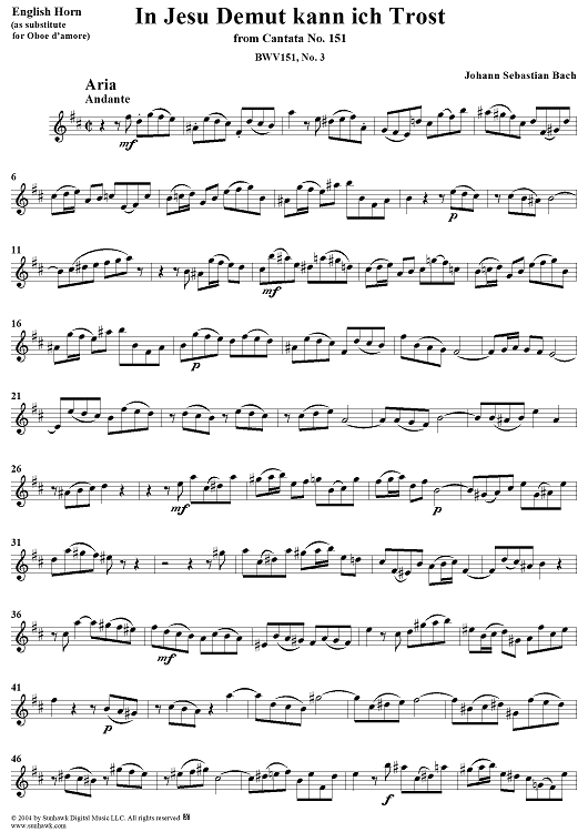 "In Jesu Demut kann ich Trost", Aria, No. 3 from Cantata No. 151: "Süsser Trost, mein Jesus kömmt" - English Horn