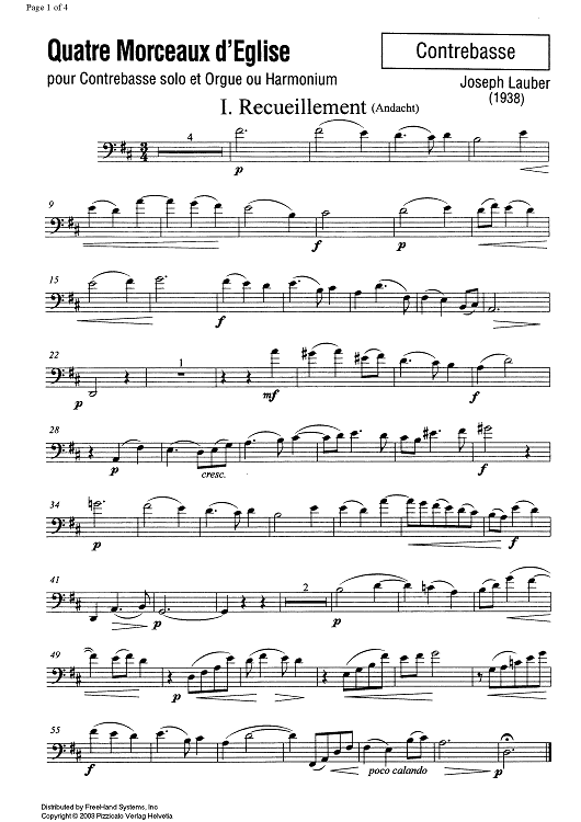 Quatre Morceaux d'Eglise - Double Bass