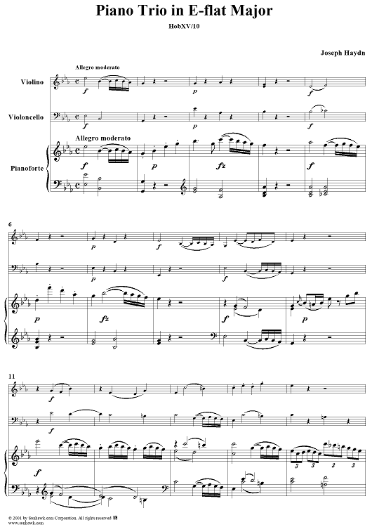 Piano Trio in E-flat Major, HobXV/10 - Piano Score