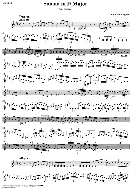 Sonata in D Major, Op. 5, No. 2 - Violin 2