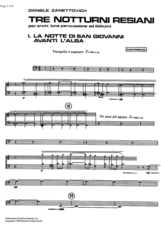 Tre notturni resiani [set of parts] - Double Bass