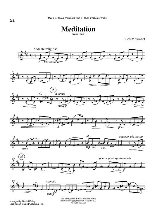 Meditation - from Thais - Part 2 Flute, Oboe or Violin