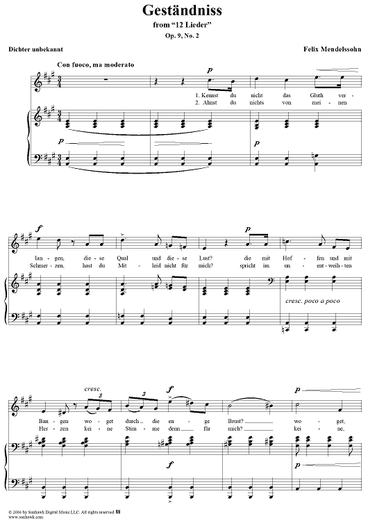 Twelve Lieder, Op. 9, No. 2: "An Avowal" (Geständniss)