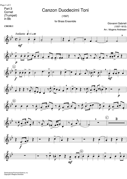 Canzon Duodecimi Toni - B-flat Cornet