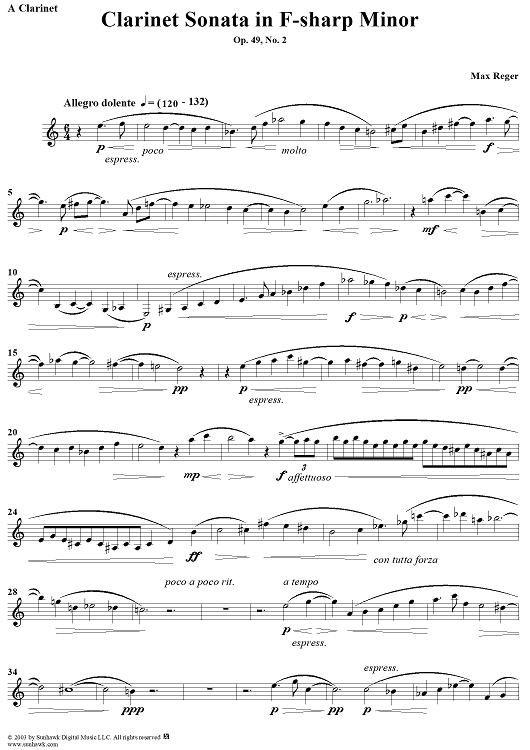 Sonata No. 2 in F-sharp Minor - Clarinet in A