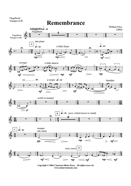 Remembrance - Flugelhorn/Trumpet in B-flat