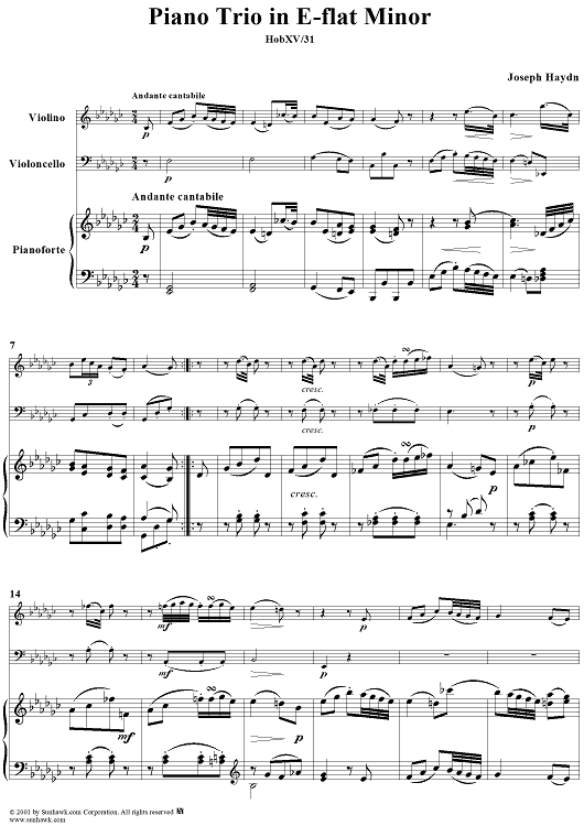 Piano Trio in E-flat Minor, HobXV/31 - Piano Score