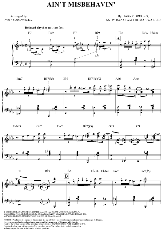 sheet Misbehavin' Ain't Misbehavin' ボーカル ビッグバンド譜面：Ain
