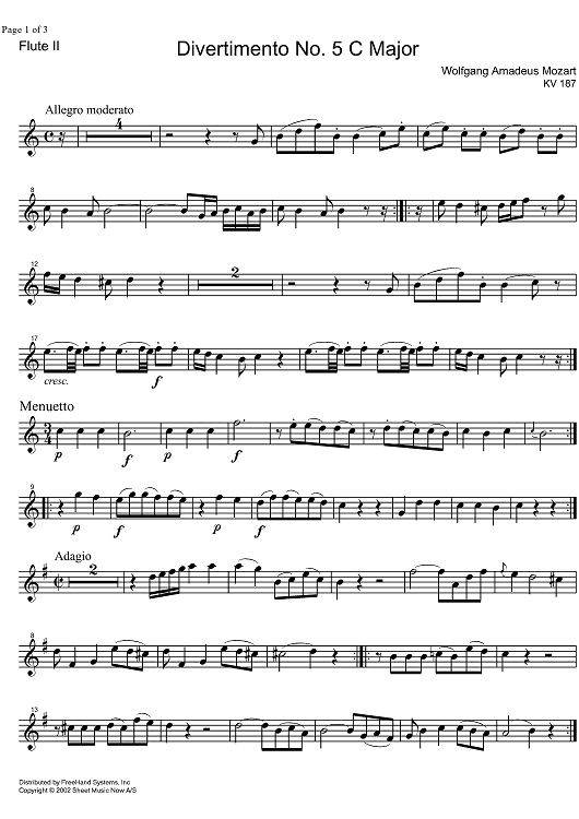 Divertimento No. 5 C Major KV187 - Flute 2