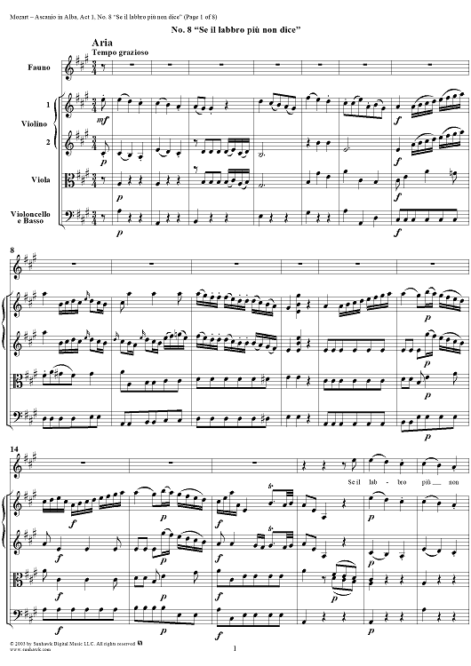 "Se il labbro più non dice", No. 8 from "Ascanio in Alba", Act 1, K111 - Full Score