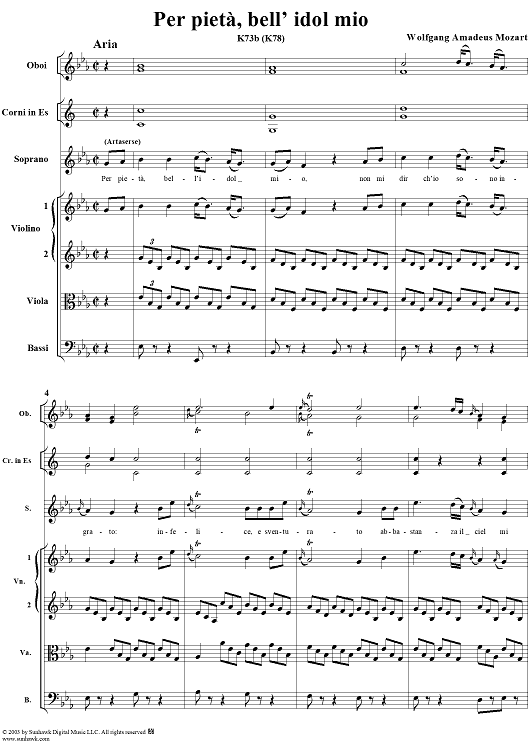 "Per pietà, bell' idol mio", aria, K73b (K78) - Full Score