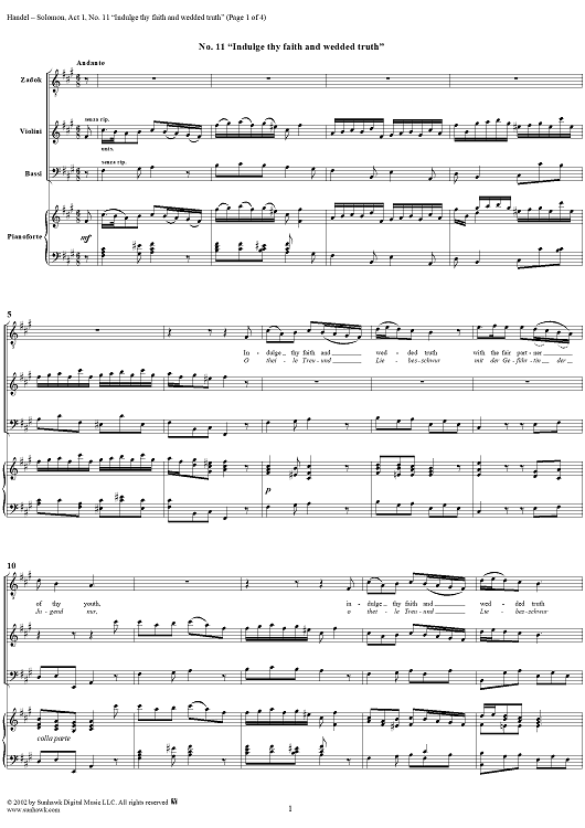 Indulge thy faith and wedded truth, No. 11 from Oratorio "Solomon", Act 1 (HWV67)