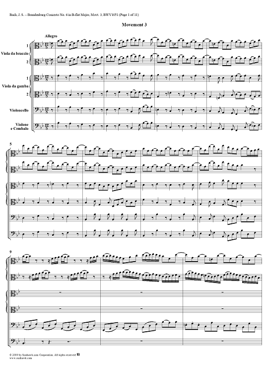 Brandenburg Concerto No. 6: Movement 3 - Score